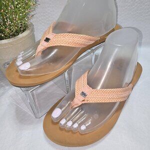 BILLABONG PEACH FLIP FLOP SANDAL BRAIDED WOVEN STRAPS WOMENS SIZE 7 GUC